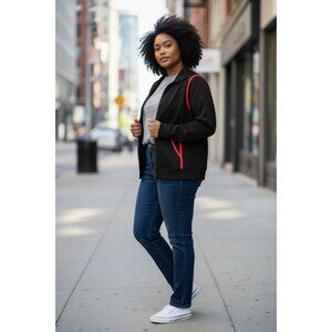 Sleek Black & Red Geometric Design Athletic Jacket by Vanezia Size 22/24